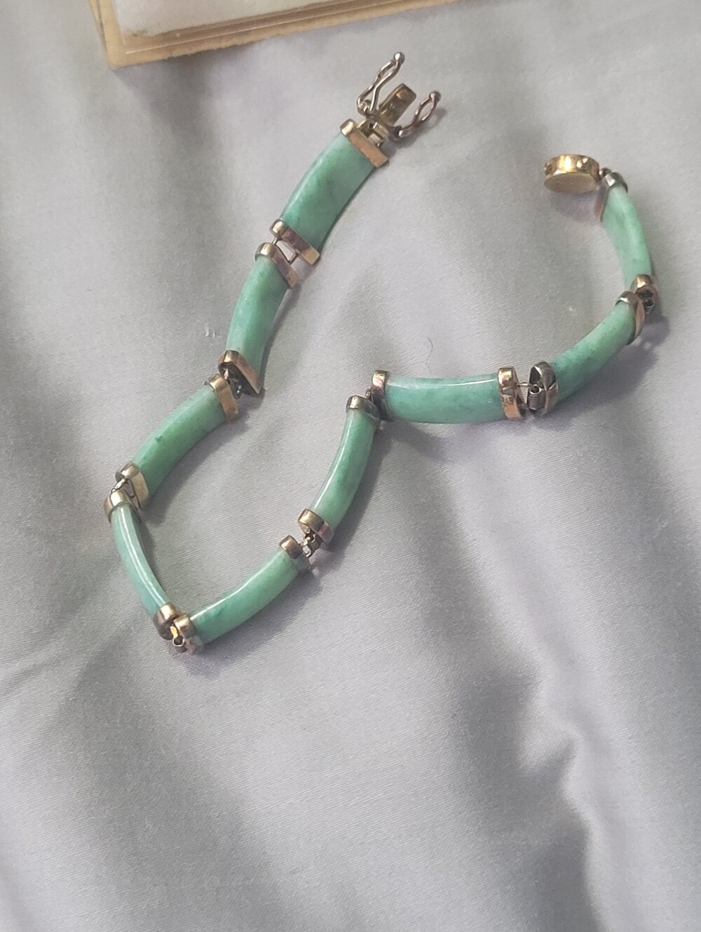 Green Jade Gold Plated Sterling Silver Link Bracelet - Women Jewelry